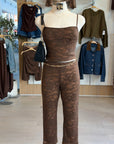 Natasha Capri Lace Set on mannequin with brown lace cami and capri trousers
