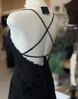 Juliette Mini Dress back view with crisscross black straps and lace-up