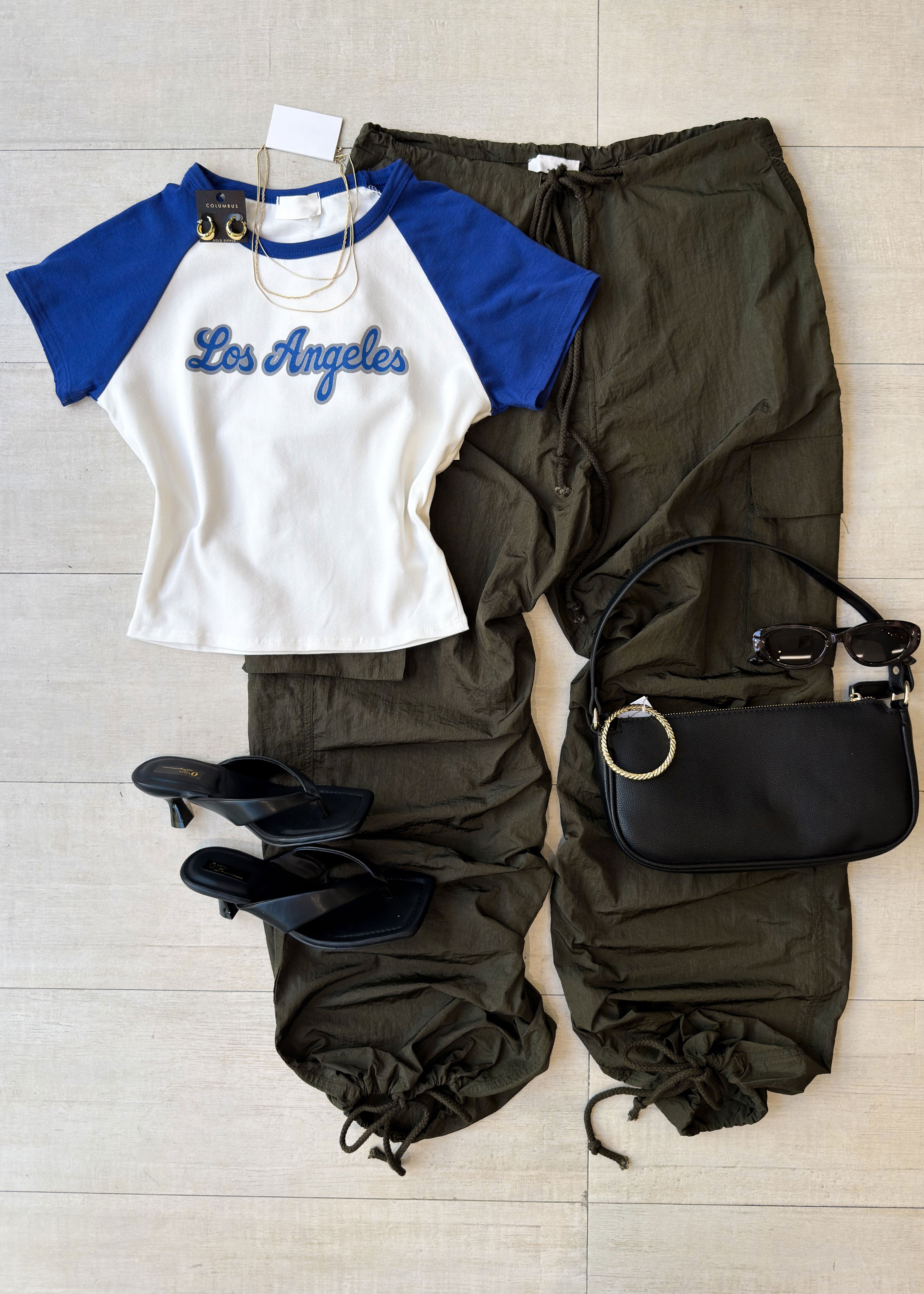 Blue and white Los Angeles baseball style t-shirt