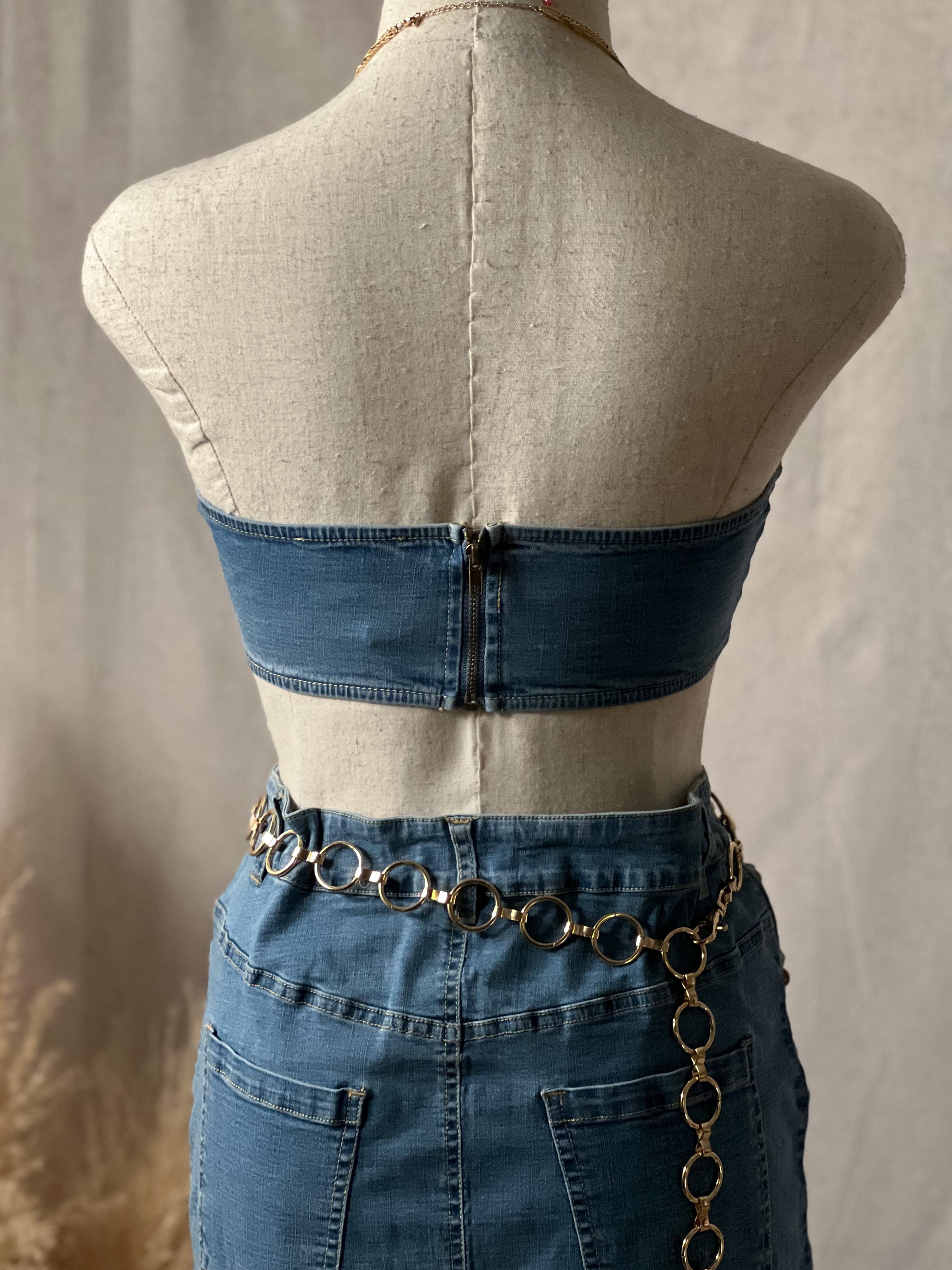 Lanye Denim Bralette Skirt Set