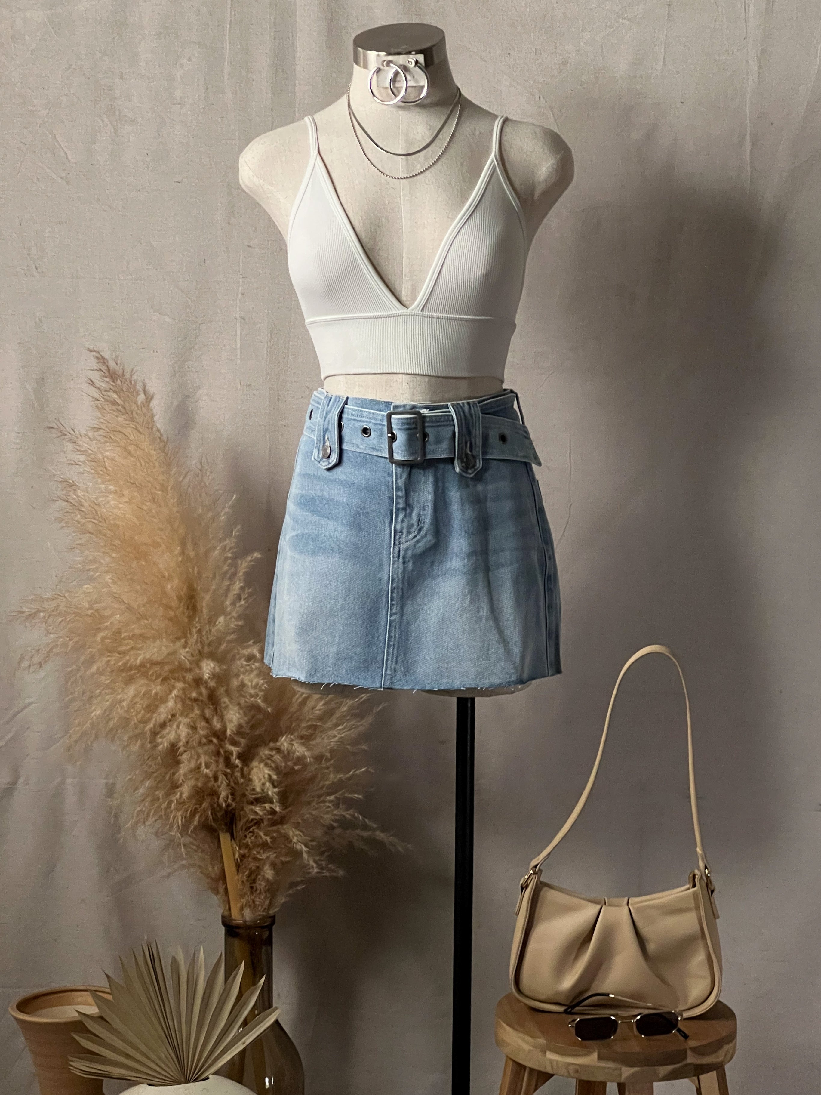 Bella Belted Denim Skirt