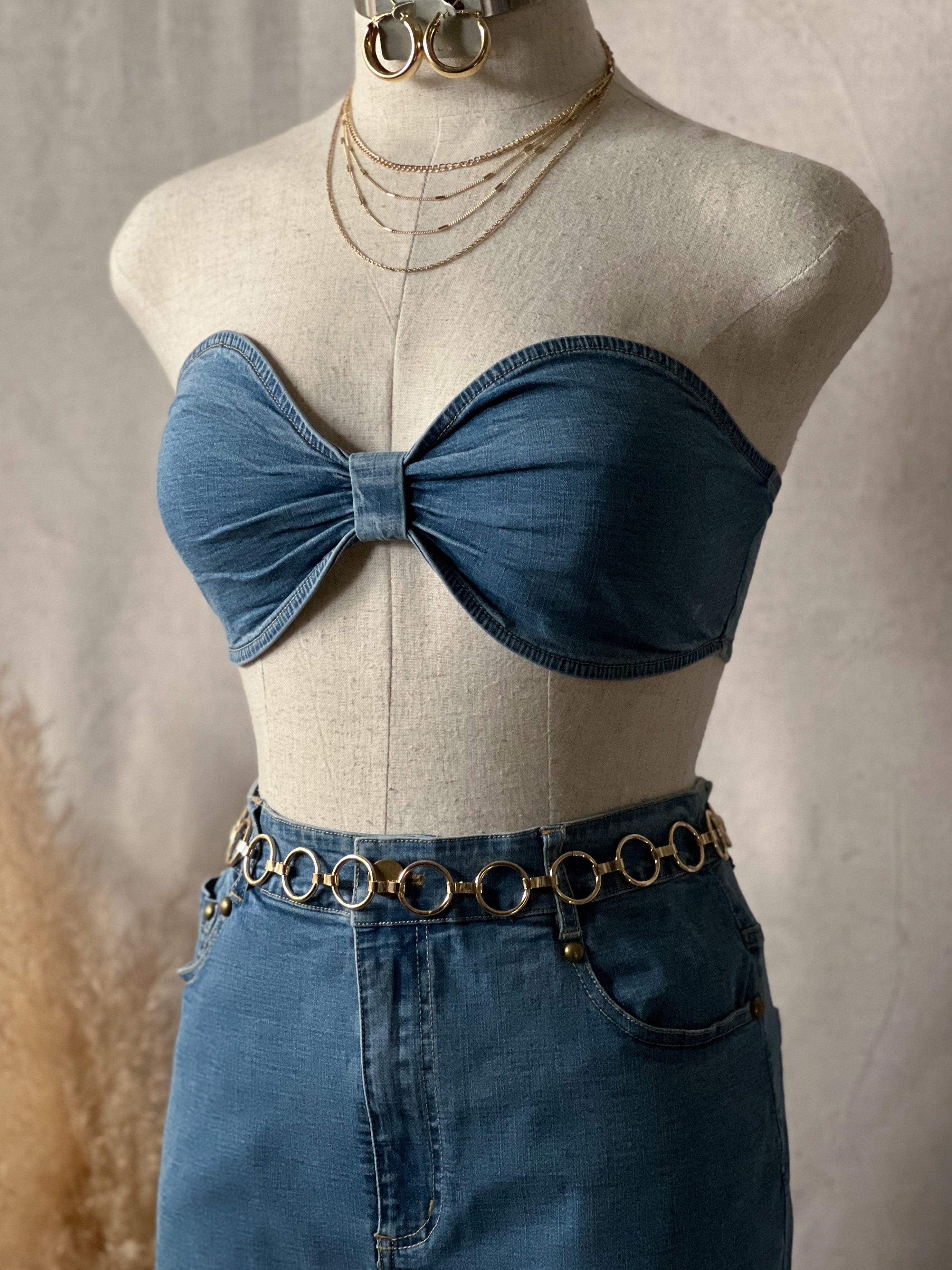 Lanye Denim Bralette Skirt Set