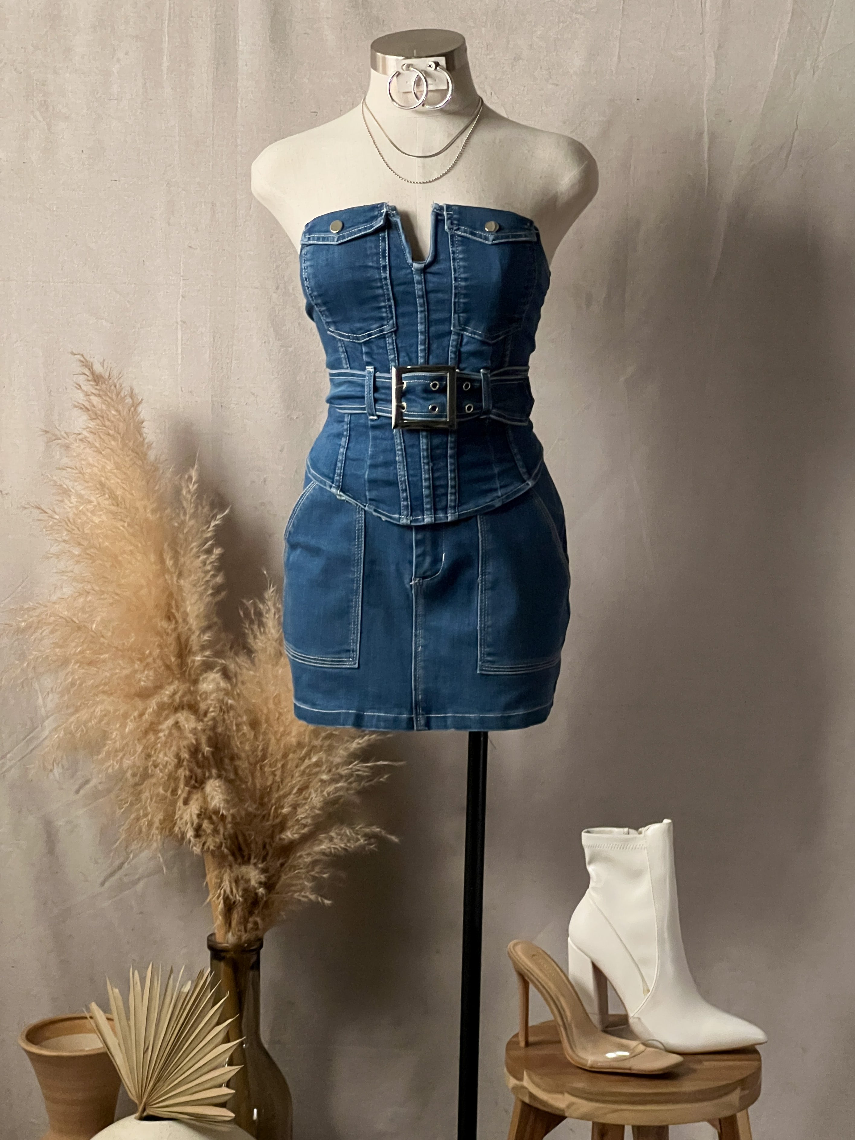 Vickie Belted Skirt Set